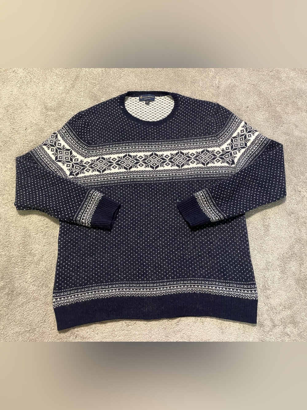Brooks Brothers Merino Wool Sweater Mens 2XL Navy Blue White Italian Yarn